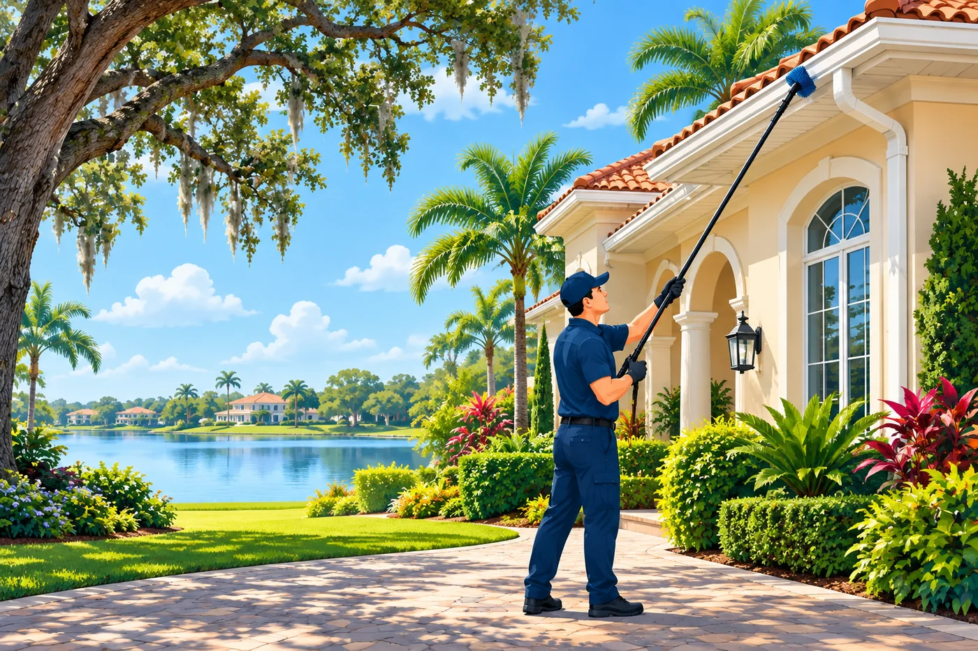 Illustration: gutter cleaning at a home in the Maitland area of Florida