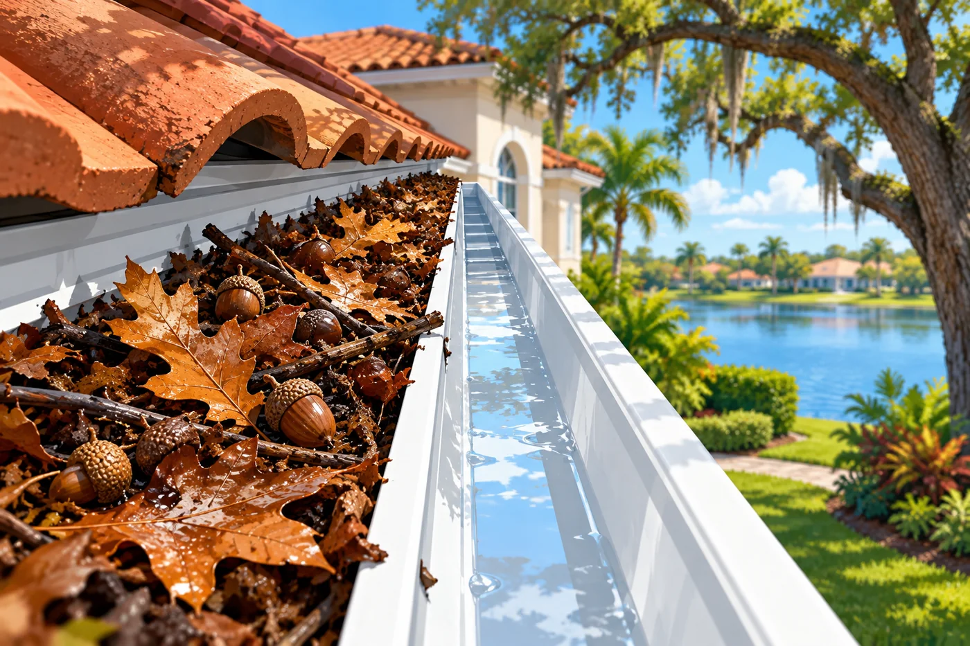 Illustration: gutter debris and cleaning at a Florida home near Maitland